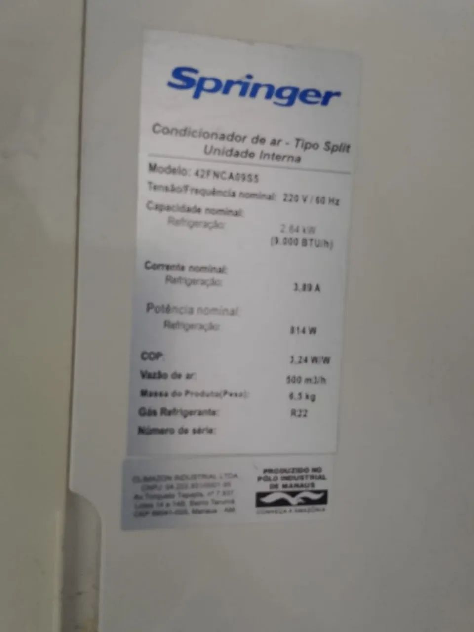 Ar condicionado evaporadora spriger
