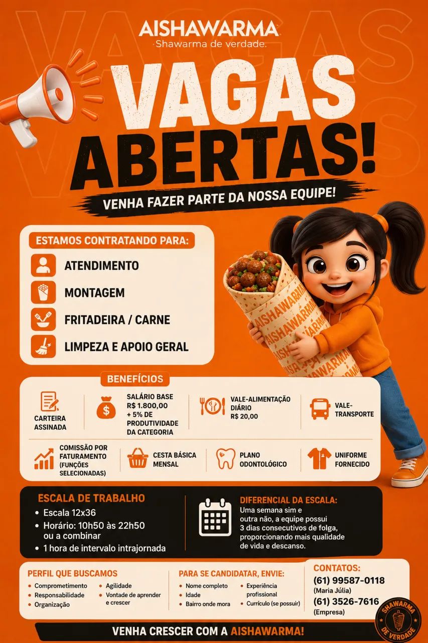 VAGAS ABERTAS - AISHAWARMA