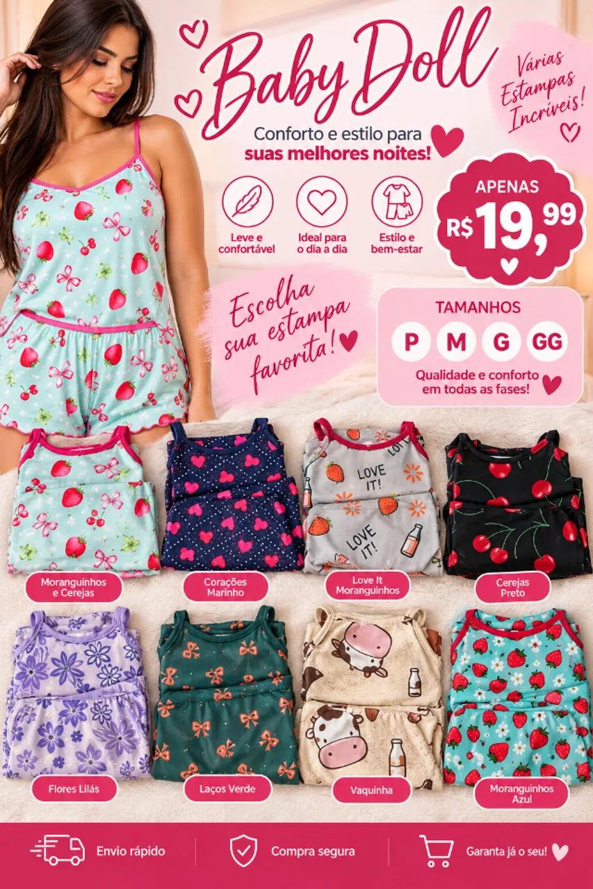 Baby Doll Feminino - Várias Estampas | P ao GG | R$ 19,99