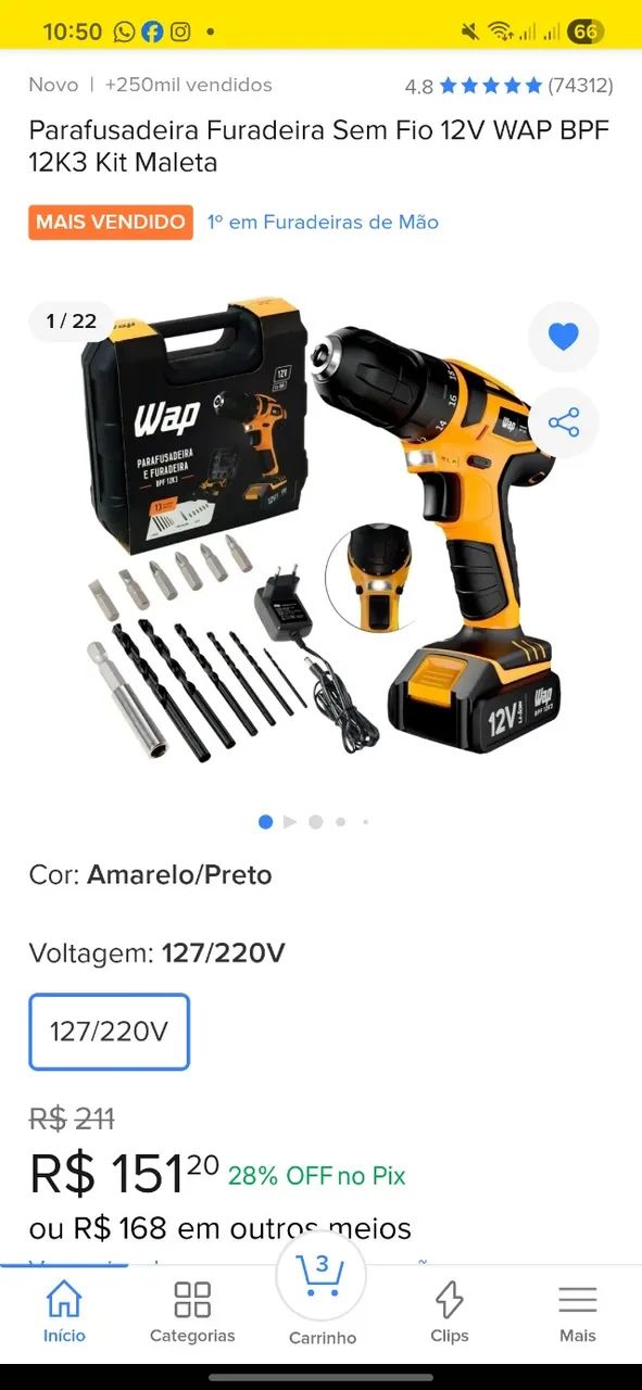 Furadeira e Parafusadeira WAP 12K3 - Foto 2