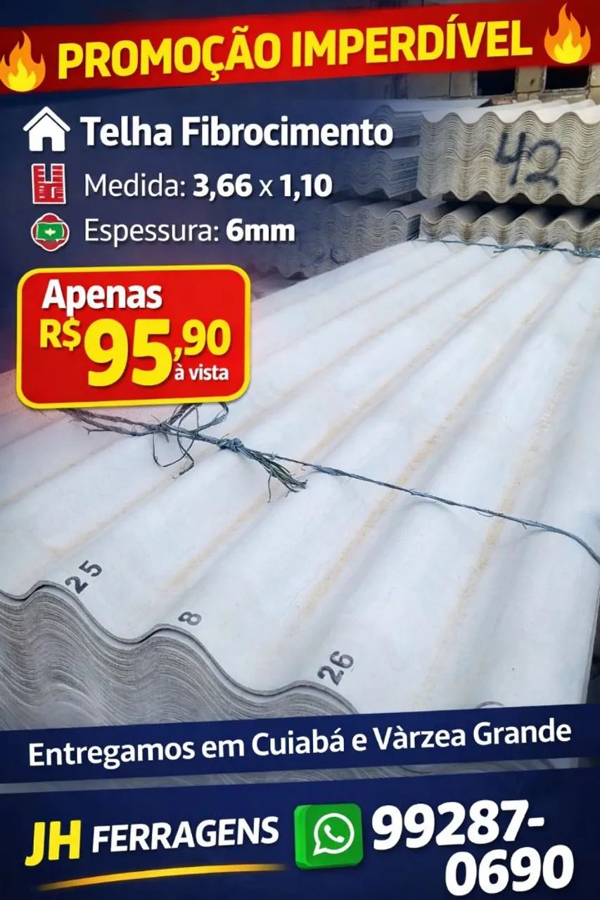 Telha 3,66 x1,10 6mm Entregamos 