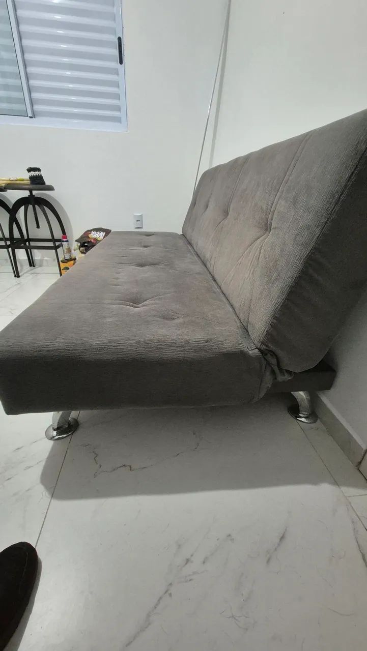 Sofá-Cama Retrátil/Reclinável Suede Cinza - Foto 2