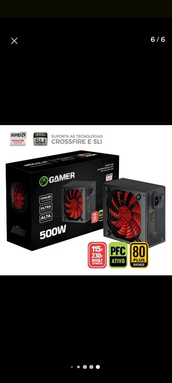Fonte de pc 500w selo 80 plus bronze, marca ATX gamer 
