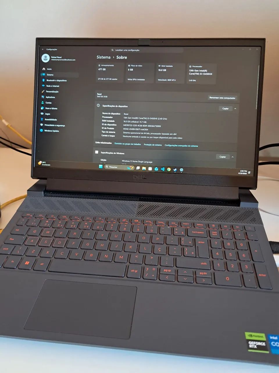 Dell g15 5530 i5 e rtx 3050 6Gb