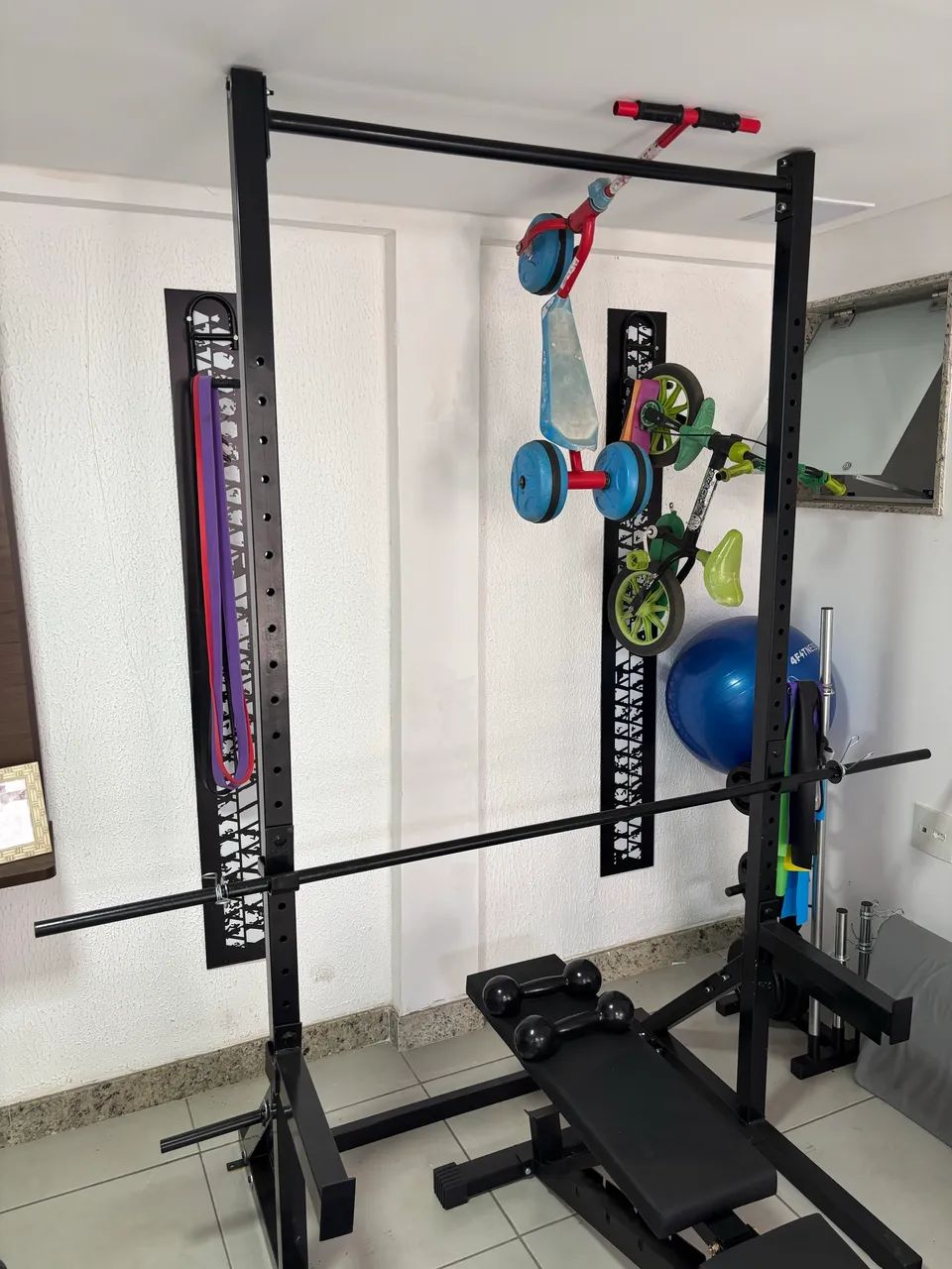 Kit Academia Completo Novo - Anilhas, Banco, Rack, Barra, Kettlebell e Acessórios