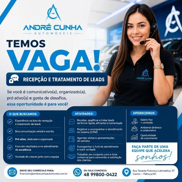Estamos contratando! Recepção e tratamento de Leads.