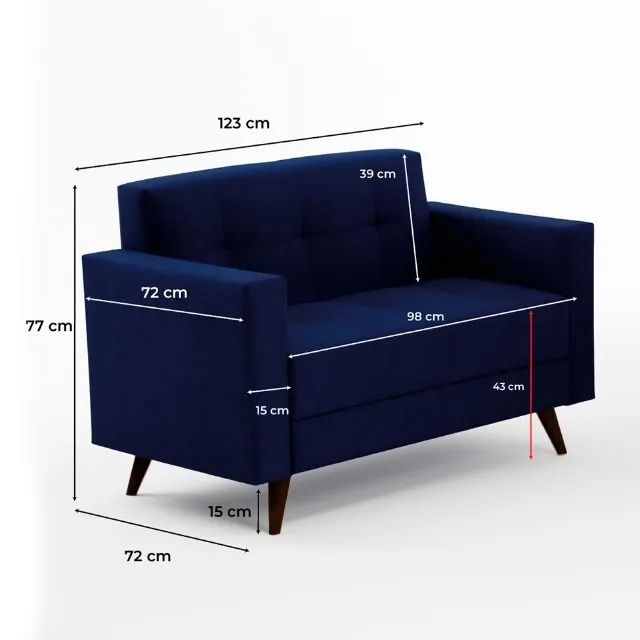 Sofá 2 Lugares Vitrola Suede Azul 123 cm - Foto 3