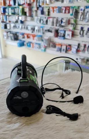 Caixa de som Bluetooth com alça, Microfone e lanterna 