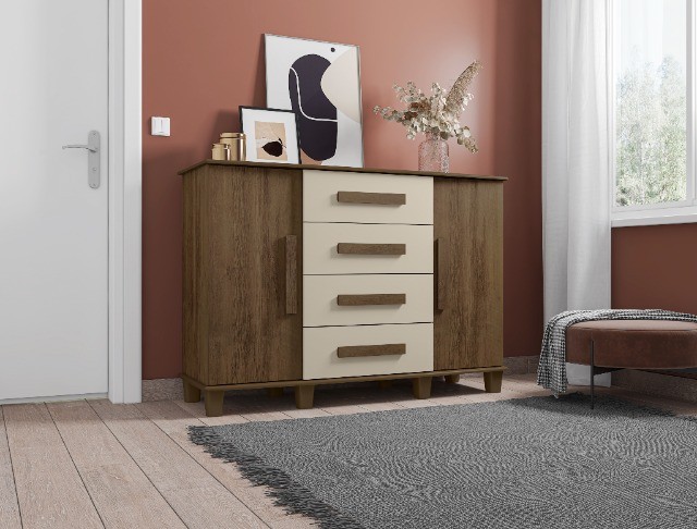 Cômoda Arce  Modelo Retrô 2 Portas e 4 Gavetas ! Frete + Montagem Grátis.