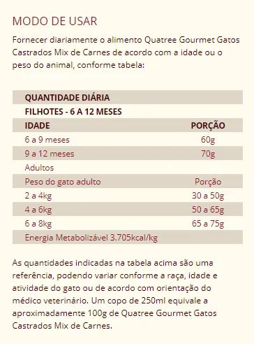 Ração Quatree Gourmet Gatos Castrados Mix de Carnes 3 kg, 10 kg e 20 kg - (Sem Corantes) - Foto 3