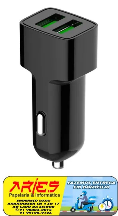 carregador veicular rápido 2 usb 2.4a c3tech ucv-20bk