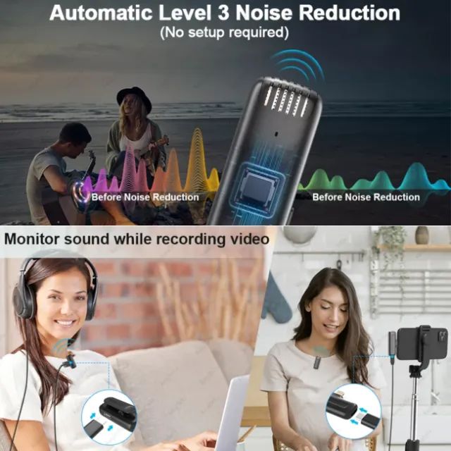 Microfone de Lapela Duplo Sem Fio Wireless Caixa de Carregamento USB-C Tipo C Android iPho - Foto 5