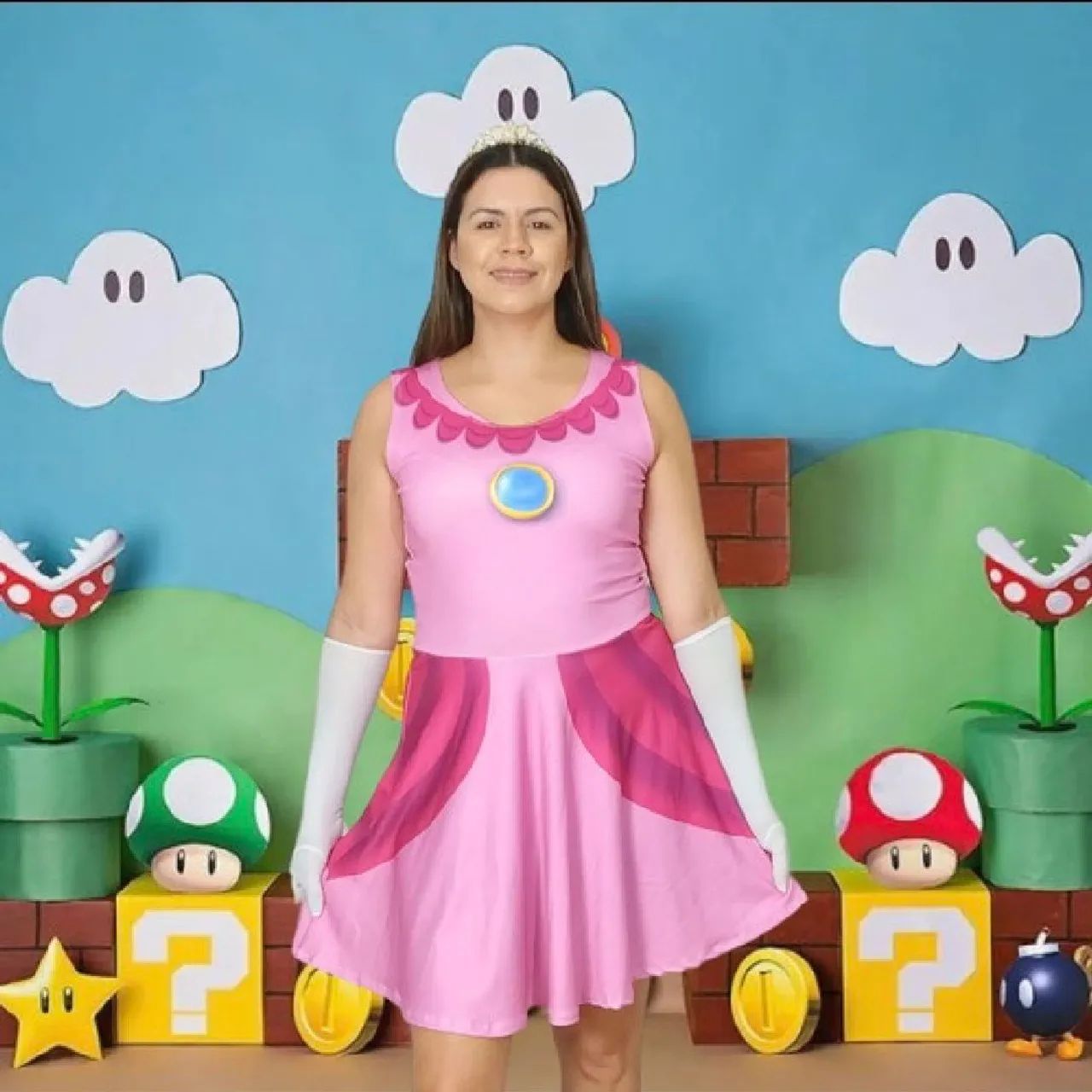 Fantasia Princesa Peach - Mario Bros NOVA e LACRADA