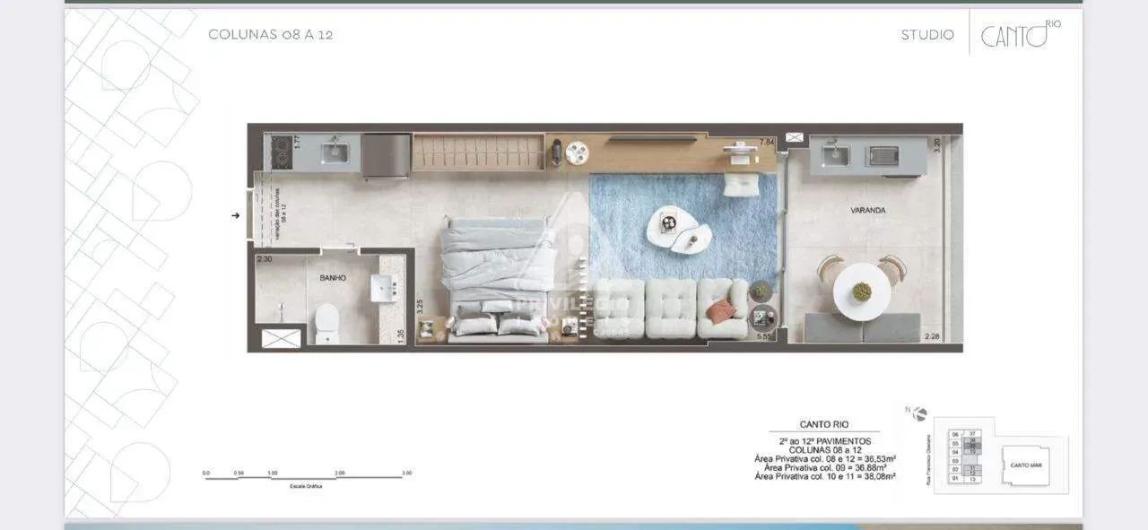 Studio 38m² com Varanda Gourmet e Vista Parcial para o Mar  Canto Rio, Arpoador - Foto 2