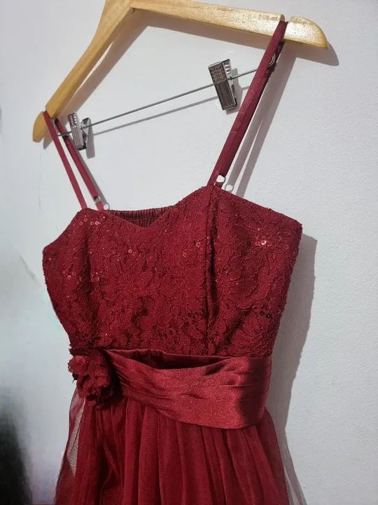 Vestido infantil vermelho, tamanho M, renda e tule - Foto 2