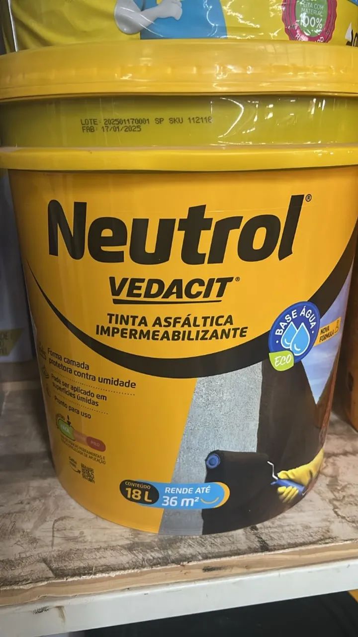 Neutrol a base água - tinta asfáltica impermeabilizante balde 18lt a vista R$459,90  