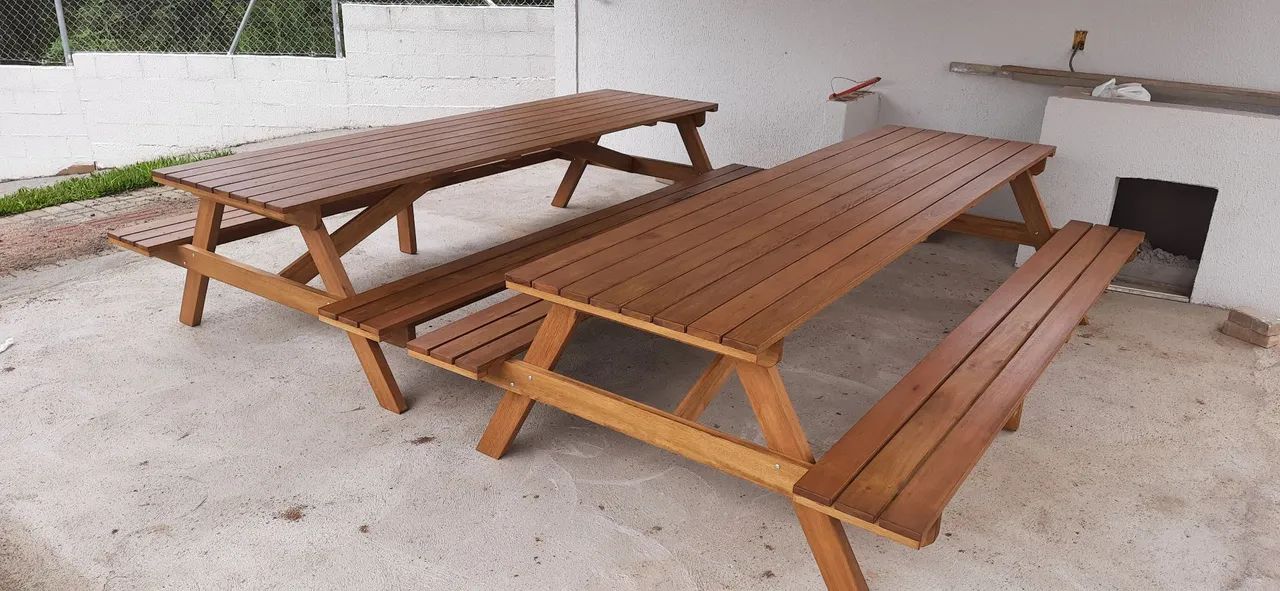 Mesa de Churrasco de Madeira Maciça com Bancos - Foto 3