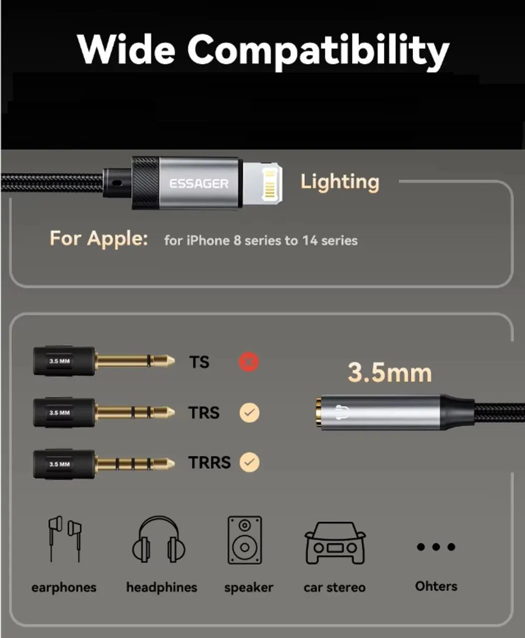 Cabo de áudio de Iphone Lightning para P2 3,5Mm Essager - Foto 4
