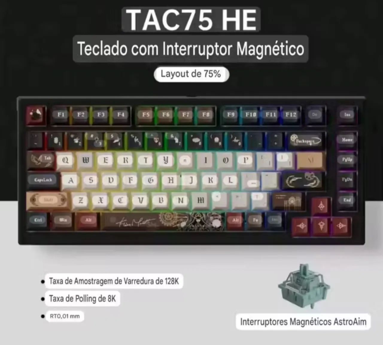 Akko tac75 he teclado magnético 75% gatilho rápido 0.01mm 8k rgb com fio personalizado  - Foto 4