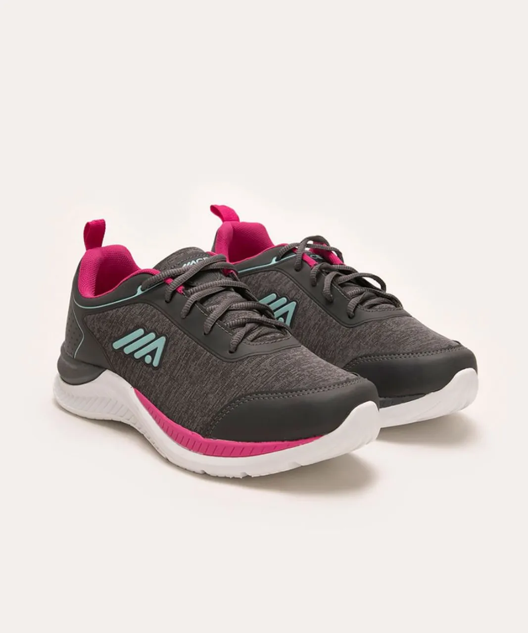 Tênis Feminino Esportivo Cinza com Detalhes Rosas e Verde . Marca Ace