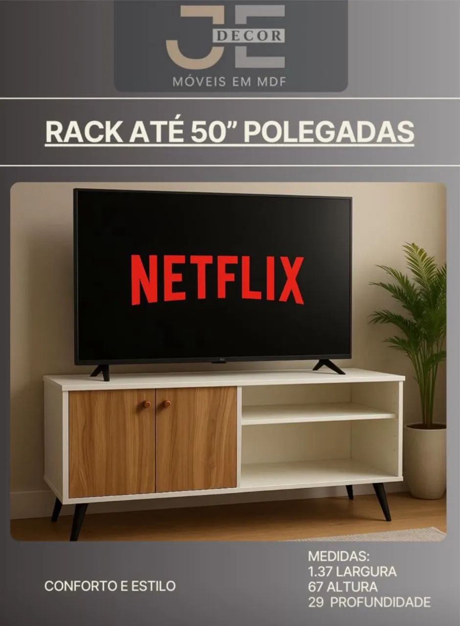RACK PARA TV DE ATÉ 50 POLEGADAS 100% MDF COM ENTREGA GRÁTIS PARA TODA MANAUS  - Foto 2