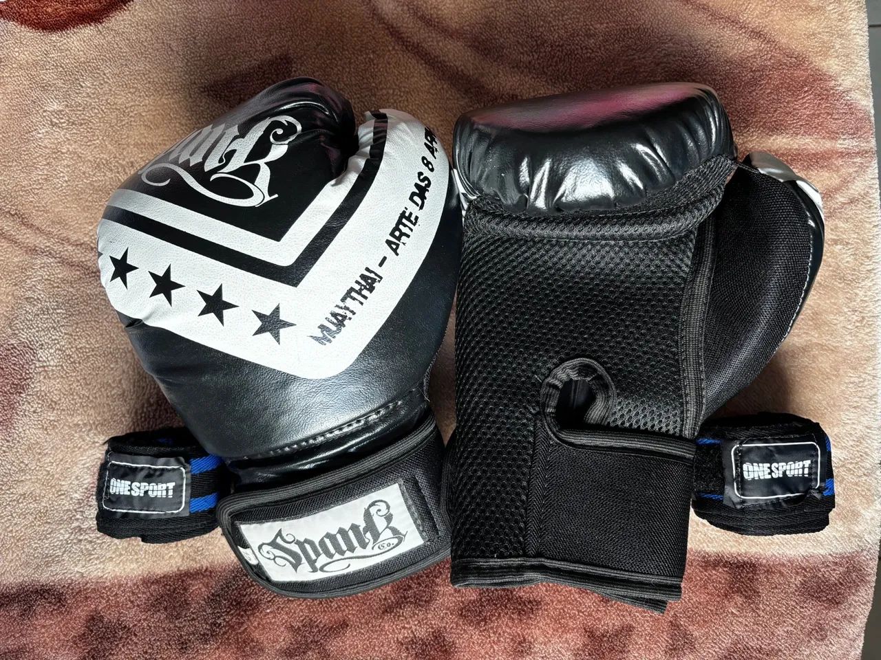 Kit Luvas de Boxe Muay Thai + bandagem azul - Tamanho 12 - Foto 4