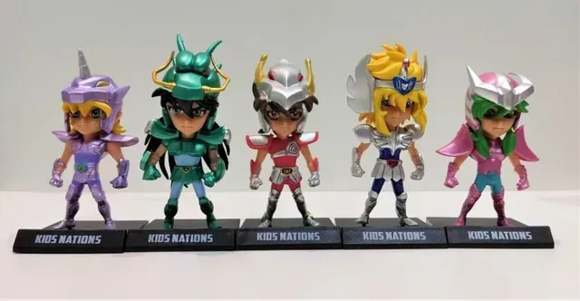 Kit 5 Actions figure Cavaleiros do Zodiaco 9 cm Seya Shiryu Hyoga Shun Jabu
