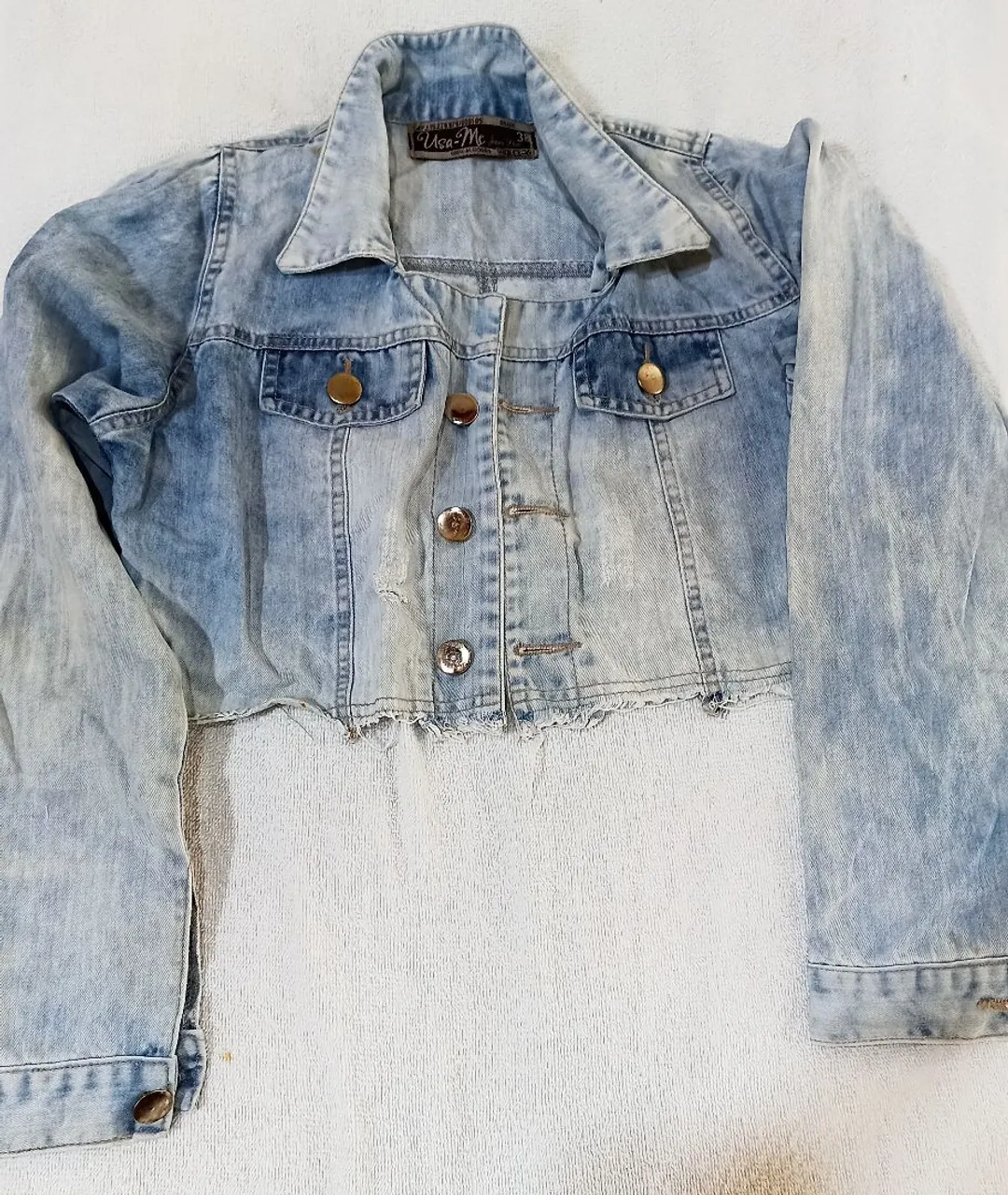 Jaqueta Jeans Cropped feminina manga longa