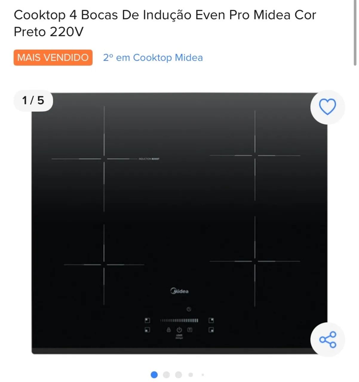 Cooktop de Indução 4 Bocas Midea Even Pro Preto 220V