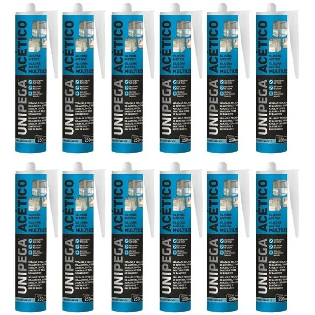 12 Silicone Acético Multiuso Adesivo Selante 250ml 240g Incolor - (UNIPEGA-Ref. 0509.0349) - Foto 3