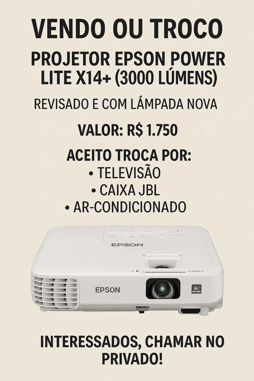 Vendo ou troco - Projetor Epson PowerLite X14+ (3000 lúmens)