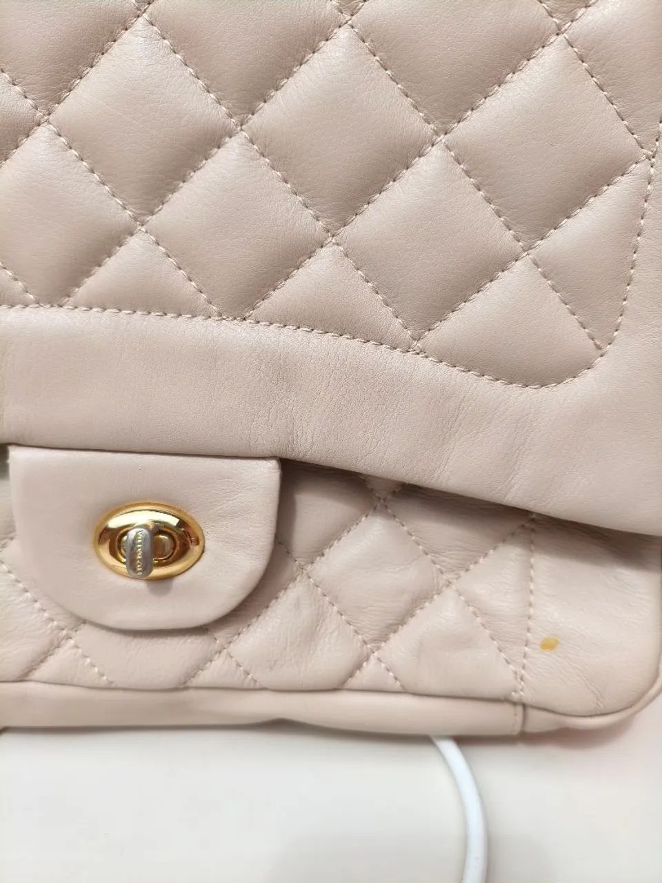 bolsa luz da lua de couro legítimo matelasse nude alça corrente - Foto 2