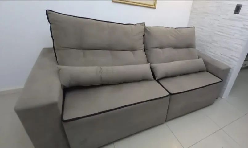 Sofá-cama retrátil 3 lugares marrom/castanho - Santos - Foto 4