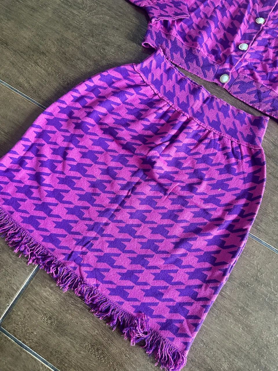Conjunto Tricô Pied de Poule Rosa e Roxo - Tamanho M - Foto 4
