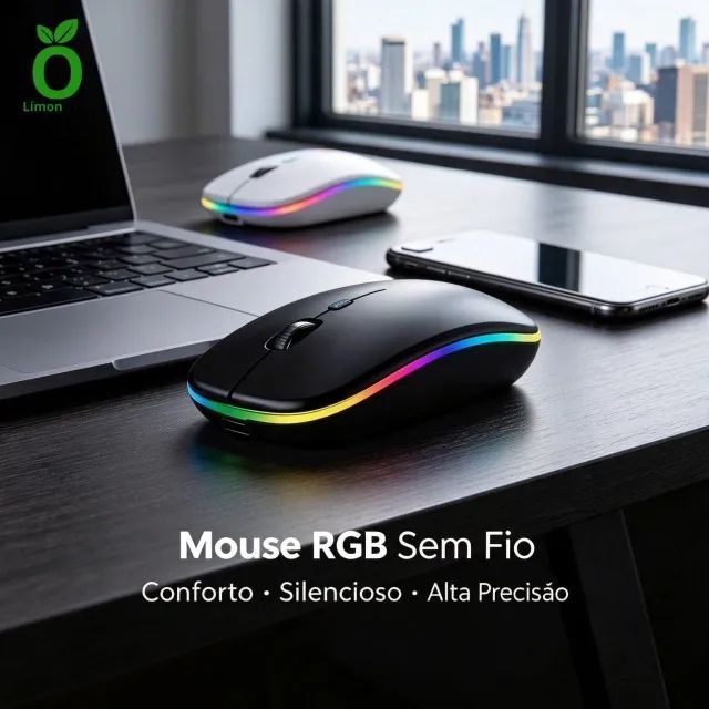 Mouse Sem Fio Recarregável - Confortável para Notebook e Computador