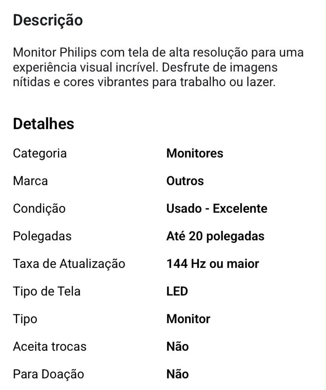 Monitor Philips de 20? Led 