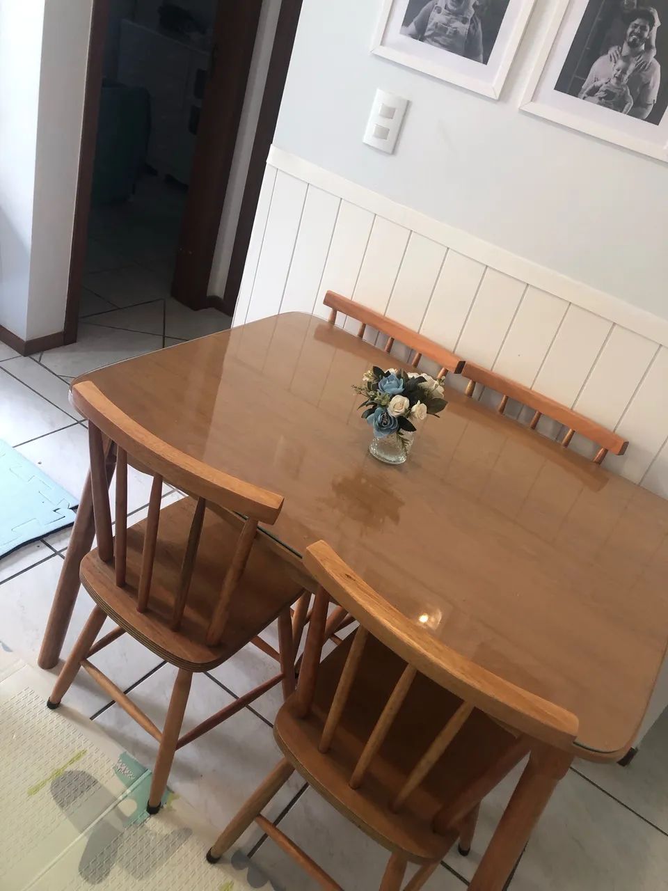 Solid wood table with custom tempered glass65171914704642125