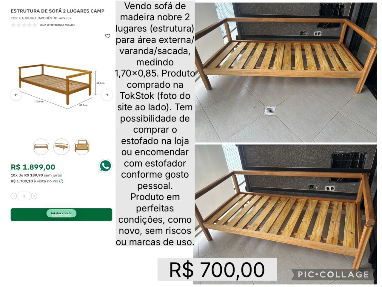 Sofá Namoradeira madeira para varanda - Foto 4