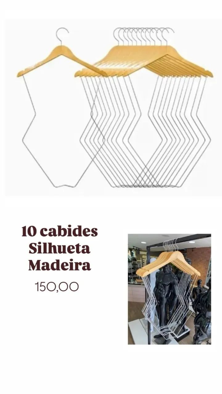 Kit 10 cabides silhueta de madeira