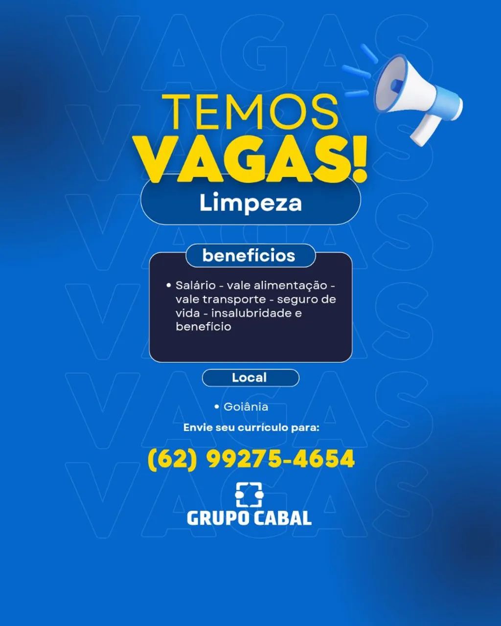 Vagas de Limpeza para homens e Mulheres 