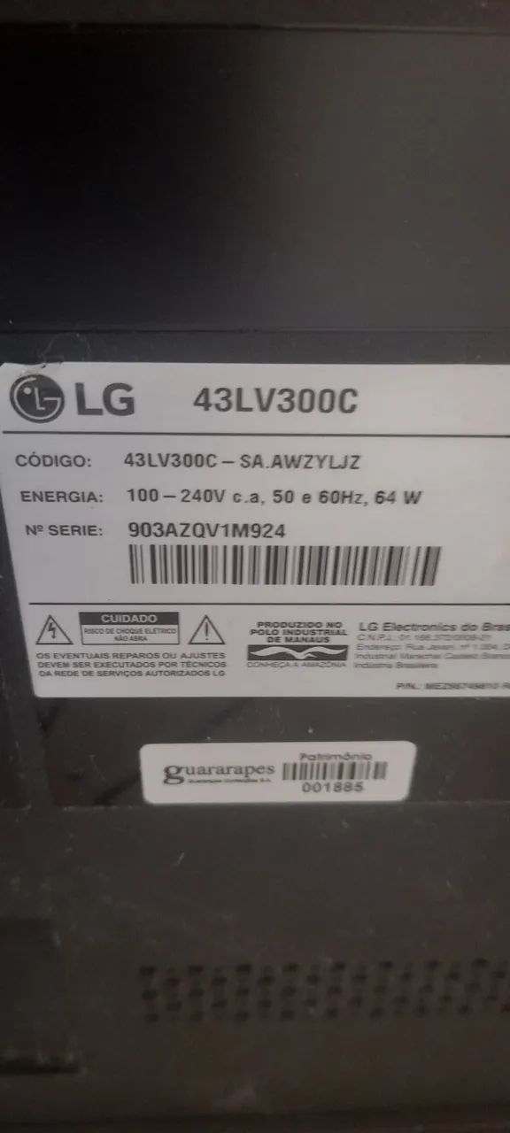 TV LG DE 43 COM DEFEITO