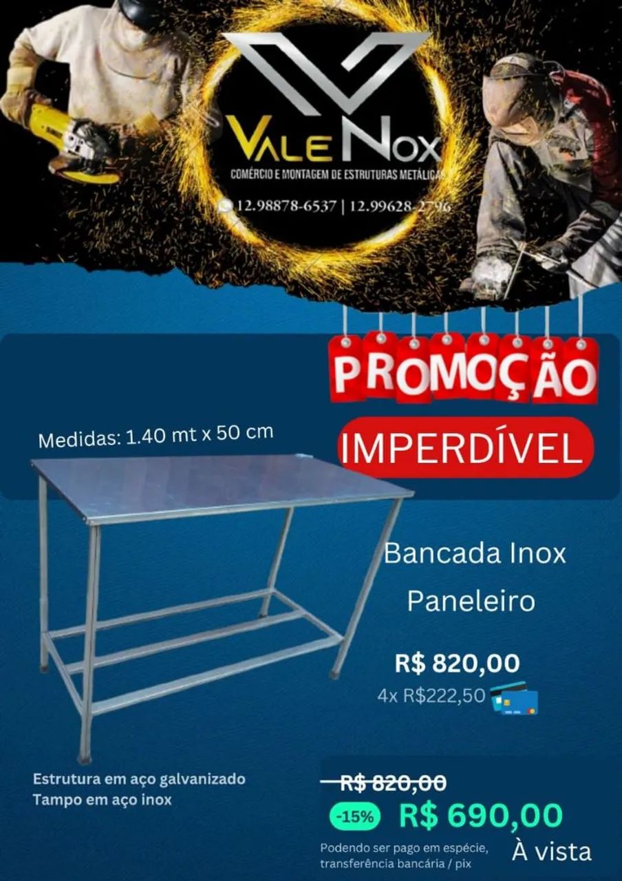 Mesa para cozinha industrial 