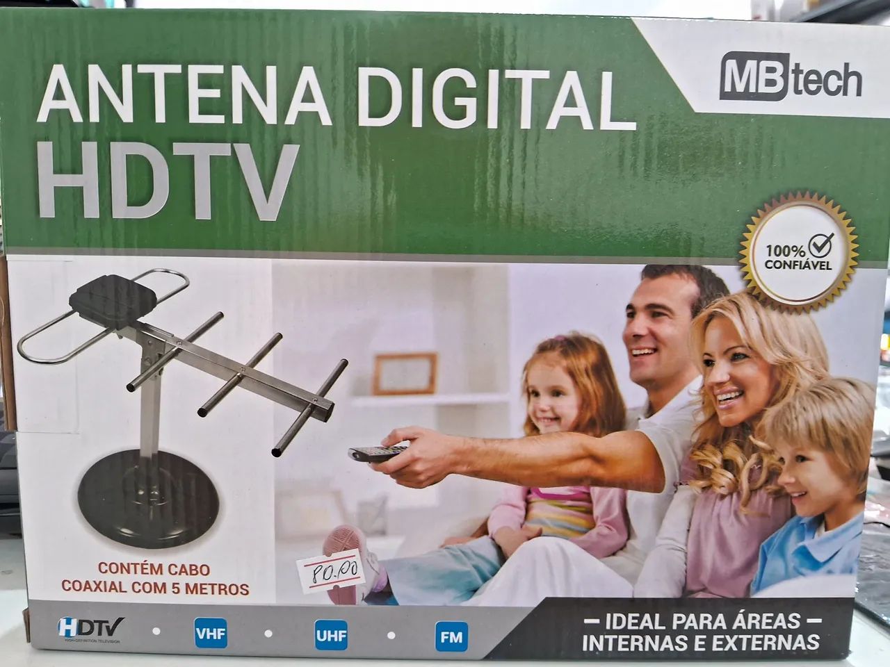 Antena de TV Digital Externa e Interna com cabo de 5 metros