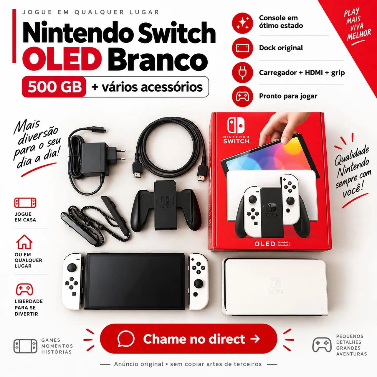 Nintendo Switch desbloqueado 500 gigas. Novo. Muito completo cheio