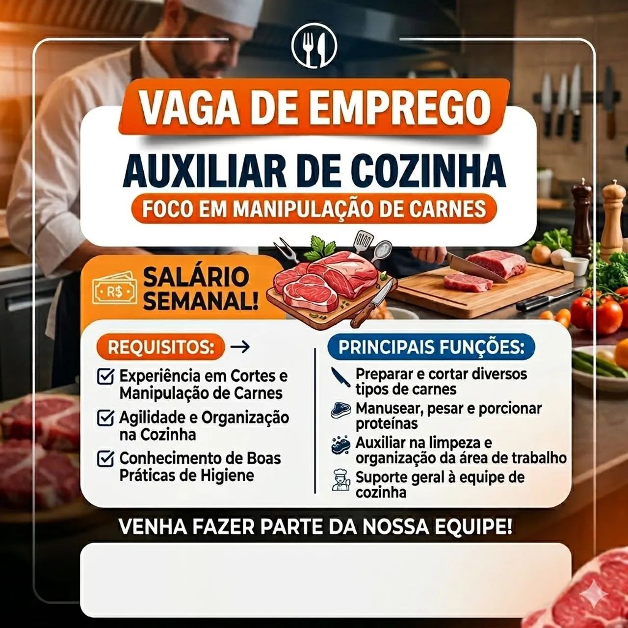 Oportunidade de Trabalho: Auxiliar de Cozinha!
