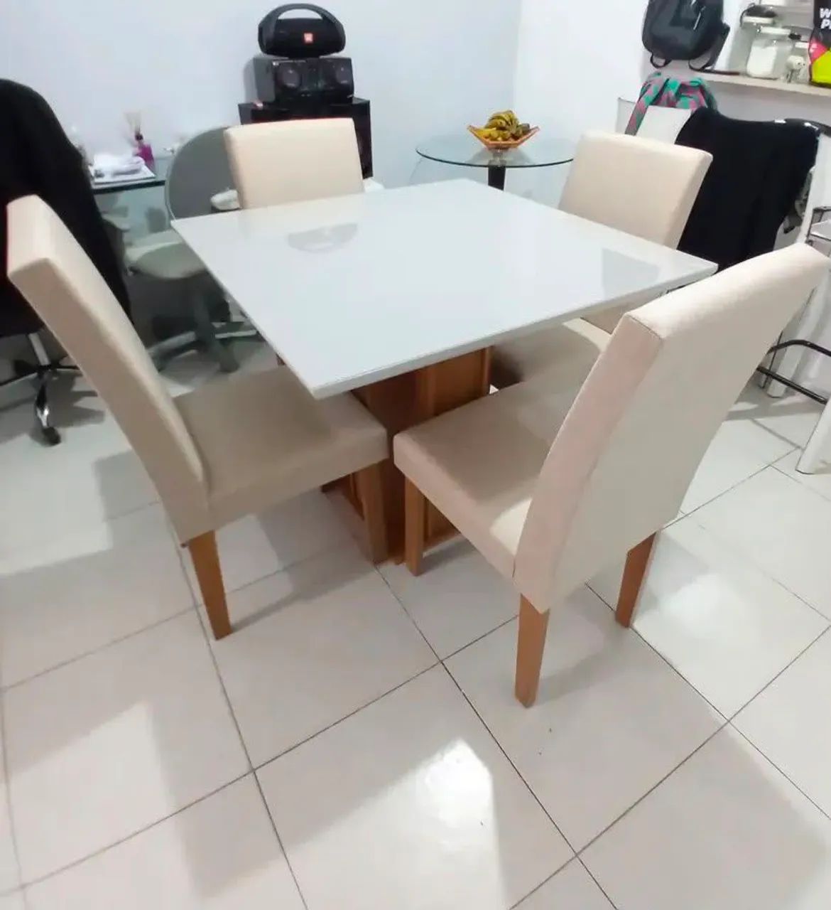Oferta relâmpago mesa de 4 cadeiras com tampo de vidro 