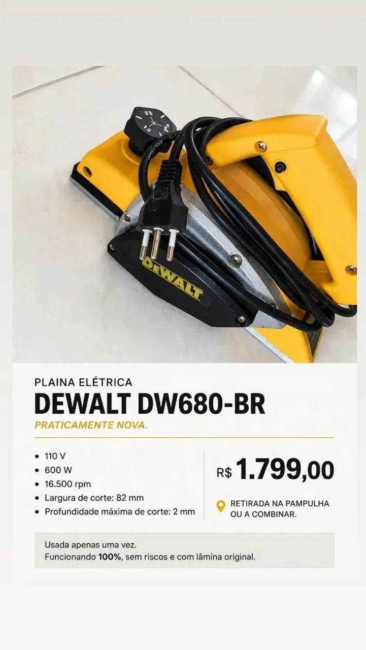 Plaina Elétrica DeWalt DW680-BR 110V ? Praticamente nova!
