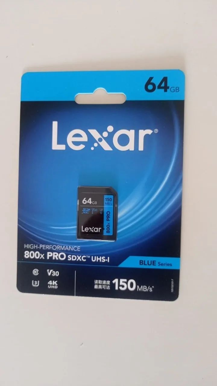 Cartão de memória sd card Lexar 800x de 64 Gb (para câmera profissional)
