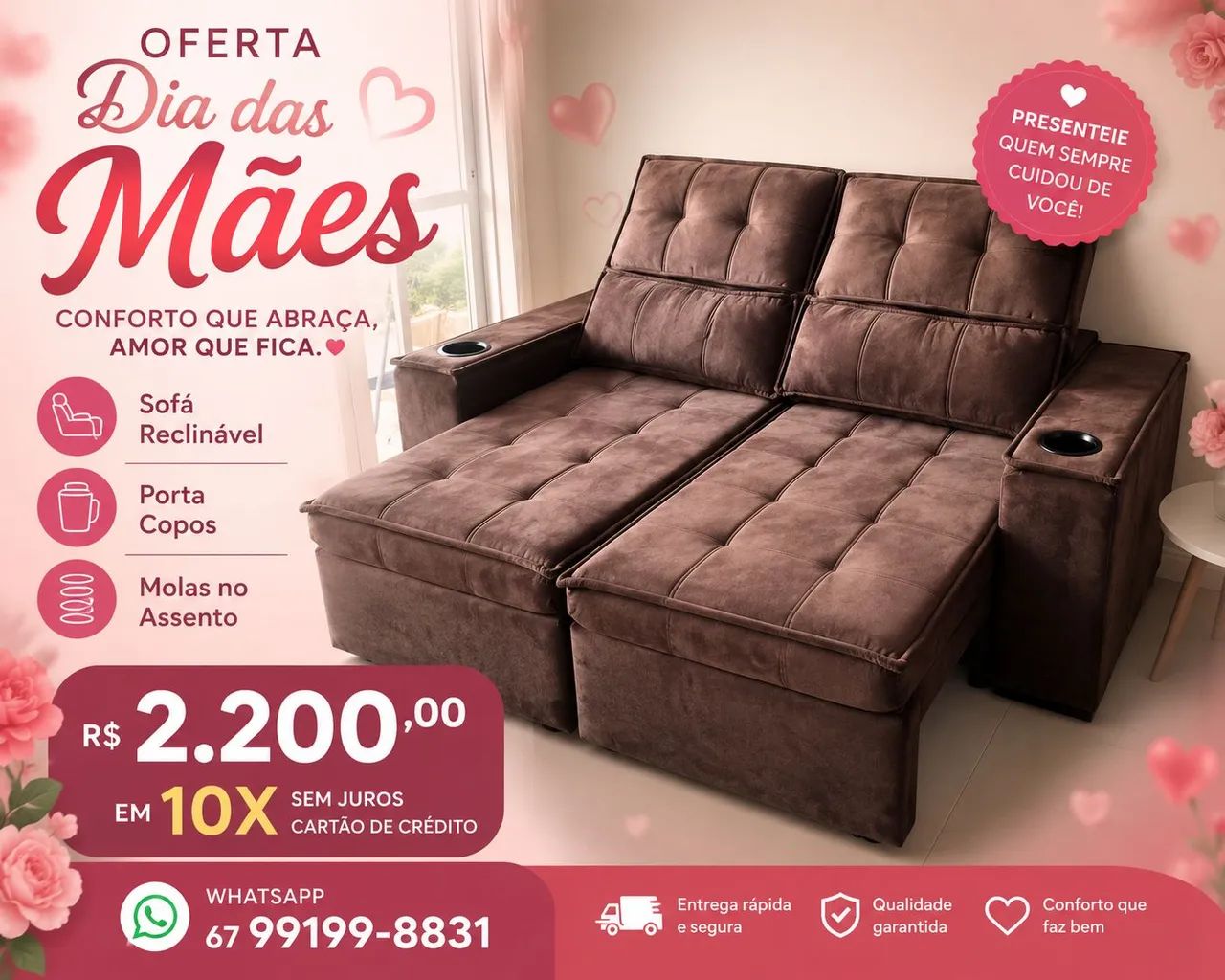 Sofá novo reclinável oferta dia das mães hoje