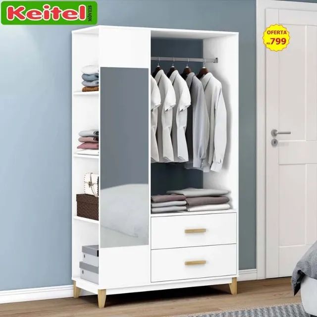 Closet Com Espelho e 2 gavetas Cor Branco - Mb 1055